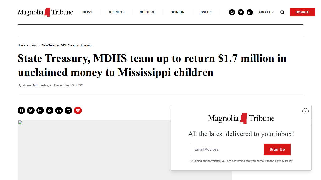 State Treasury, MDHS team up to return $1.7 million in unclaimed money to Mississippi children - Magnolia Tribune
